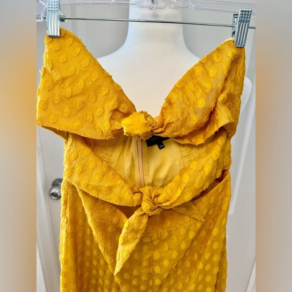 Majorelle Mustard Yellow Cropped Cutout Jumpsuit, Strapless Wide-Leg Size Small